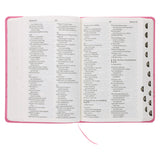 NLV Pienk Glinster Kunsleer Standaard Bybel Met Duimgrepe