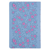 NLV Ligblou Met Pienk Blomme Kunsleer Standaard Bybel Met Duimgrepe