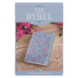 NLV Ligblou Met Pienk Blomme Kunsleer Standaard Bybel Met Duimgrepe