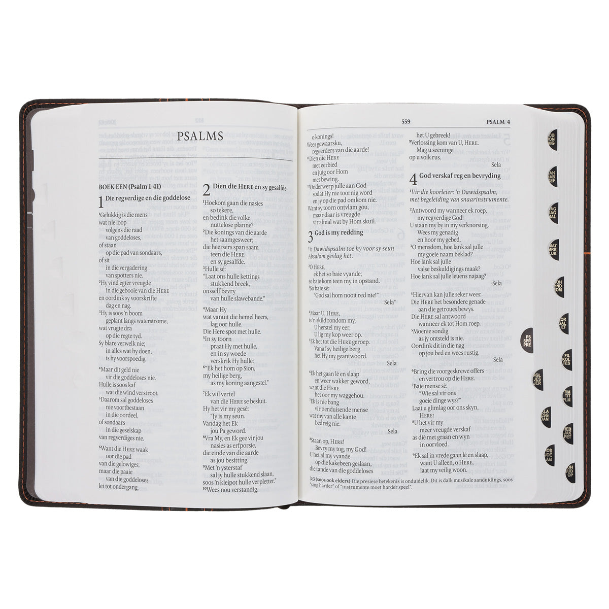 NLV Donkerbruin en Oranje Kunsleer Standaard Bybel Met Duimgrepe