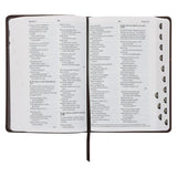 NLV Donkerbruin en Oranje Kunsleer Standaard Bybel Met Duimgrepe