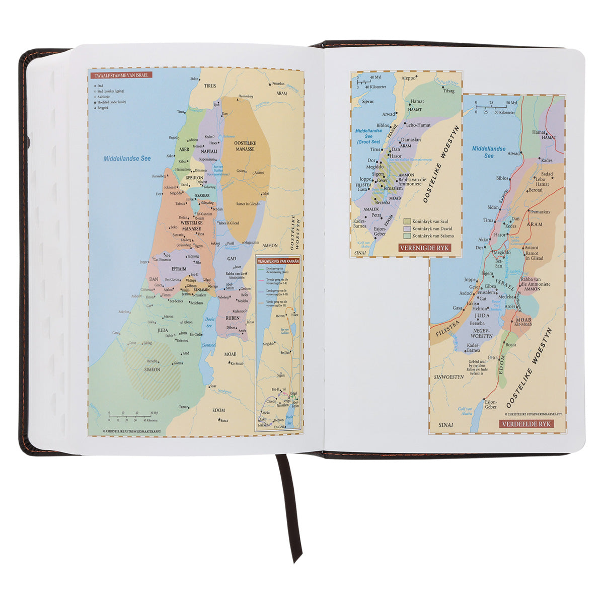 NLV Donkerbruin en Oranje Kunsleer Standaard Bybel Met Duimgrepe