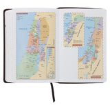 NLV Donkerbruin en Oranje Kunsleer Standaard Bybel Met Duimgrepe