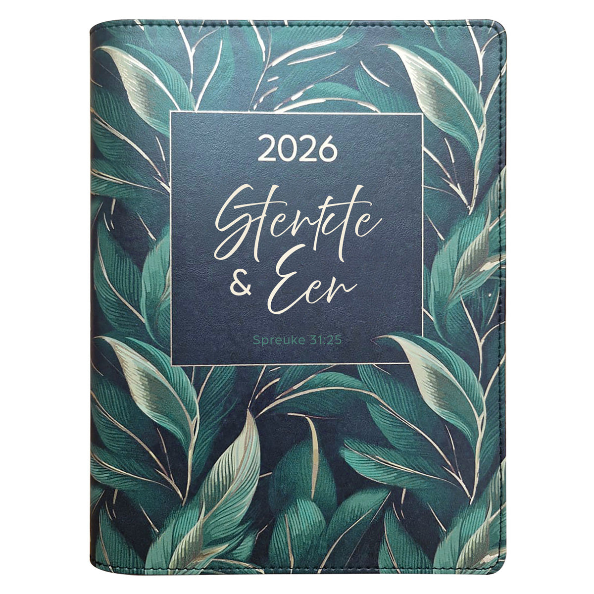 2026 18-Maande Dagbeplanner vir Vroue - Sterkte en Eer - Kunsleer met Rits