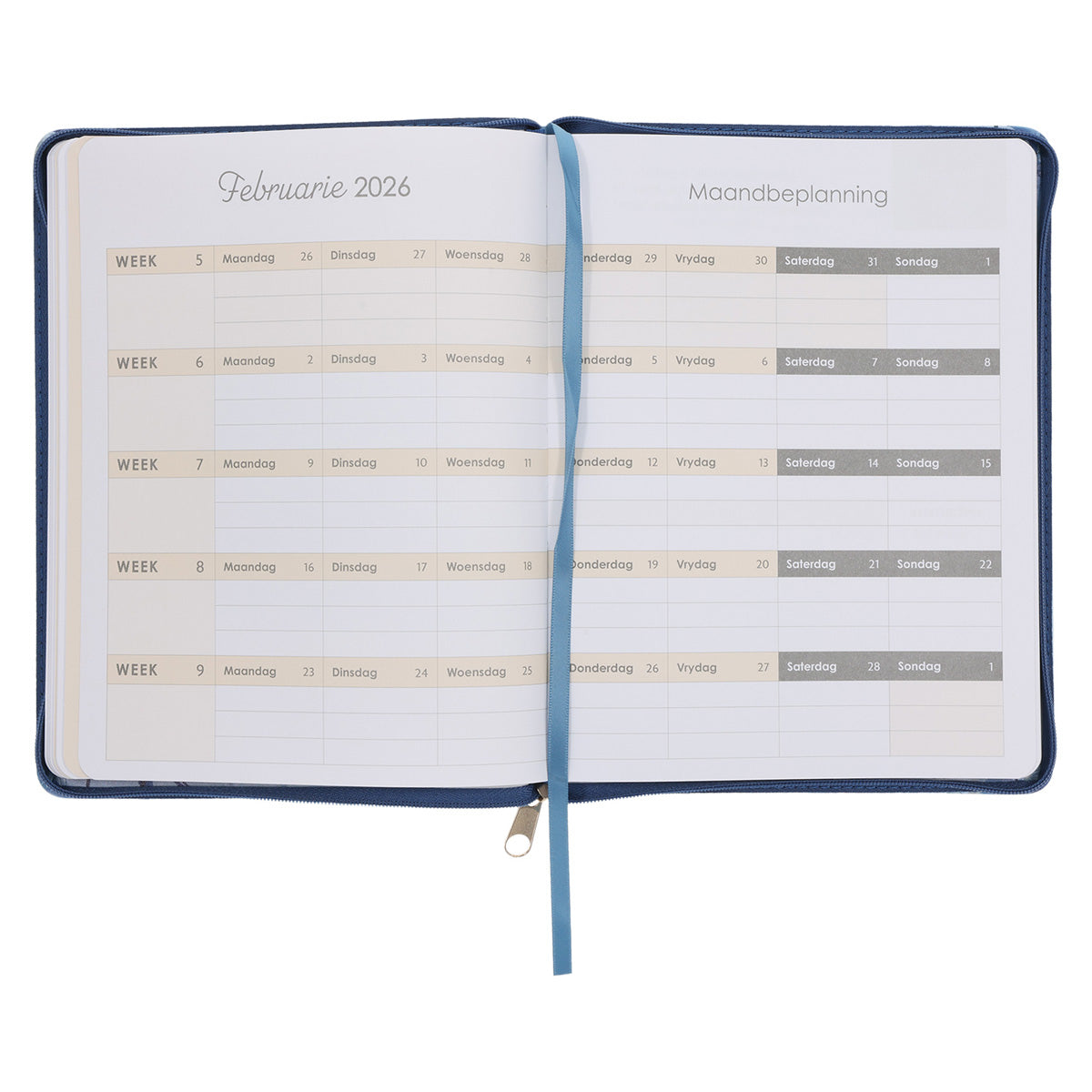 2026 18-Maande Dagbeplanner vir Vroue - Ek Weet Wat Ek vir Julle Beplan - Kunsleer met Rits