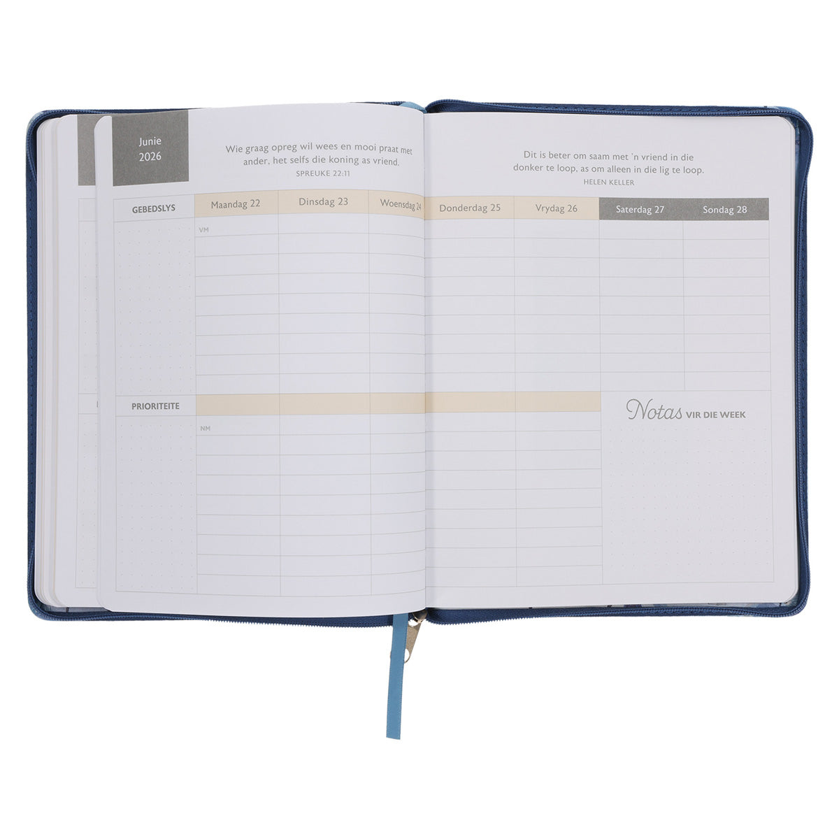 2026 18-Maande Dagbeplanner vir Vroue - Ek Weet Wat Ek vir Julle Beplan - Kunsleer met Rits