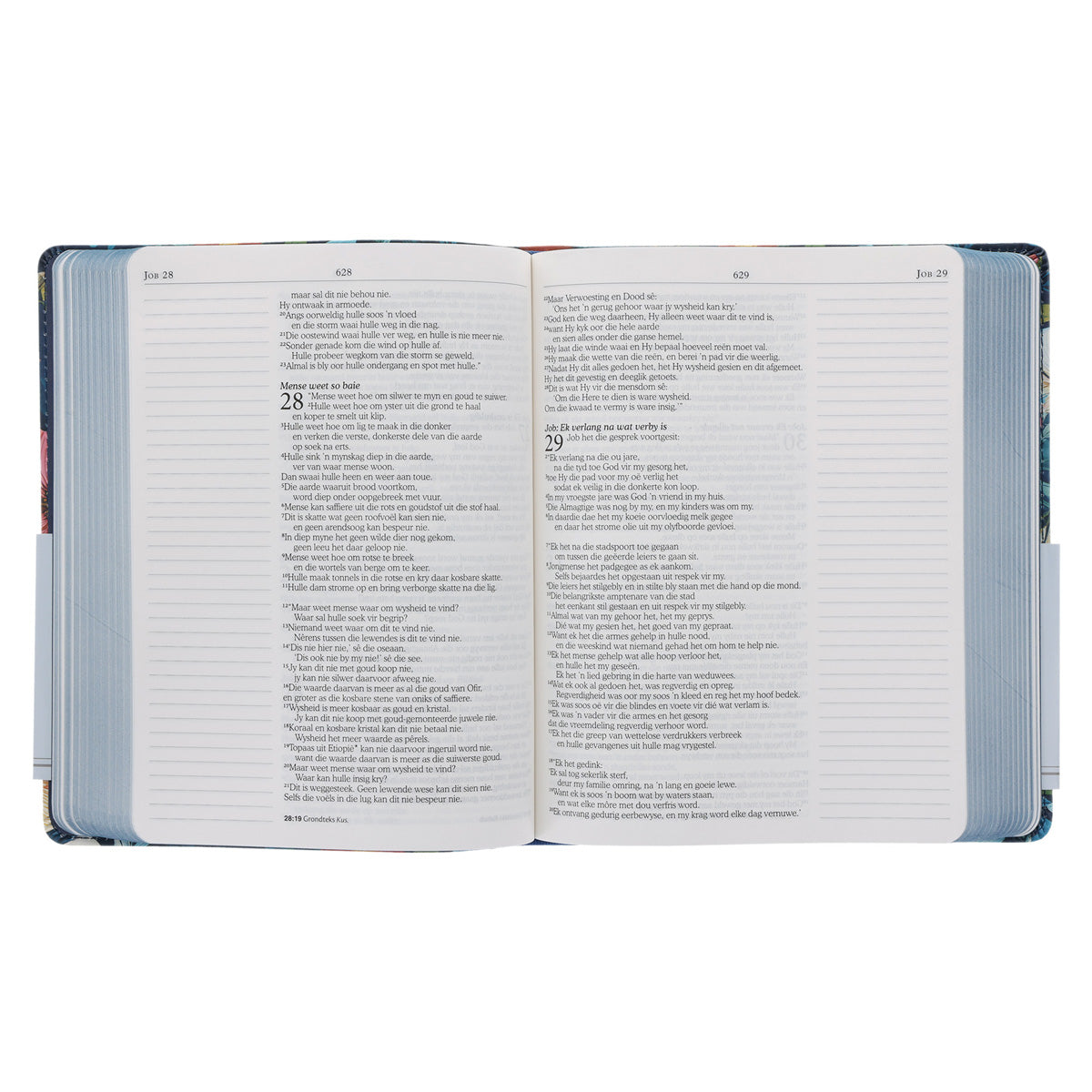 NLV Donkerblou Blomme Kunsleer Joernaal-Bybel