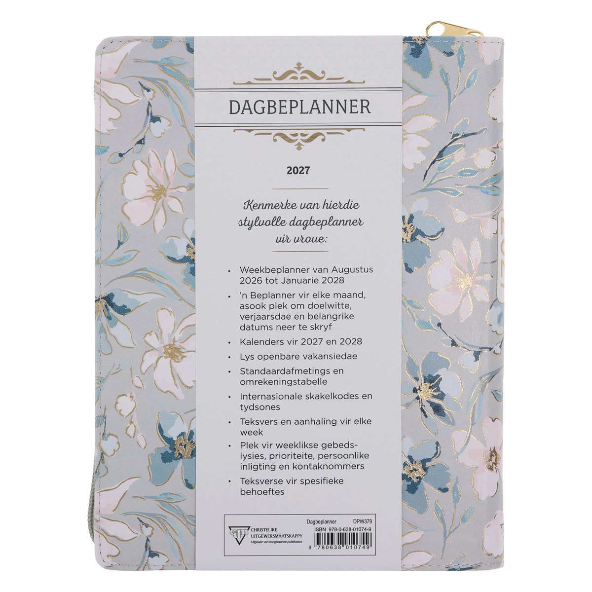 2027 18-Maande Dagbeplanner vir Vroue - Ek Is Tot Alles in Staat - Kunsleer met Rits
