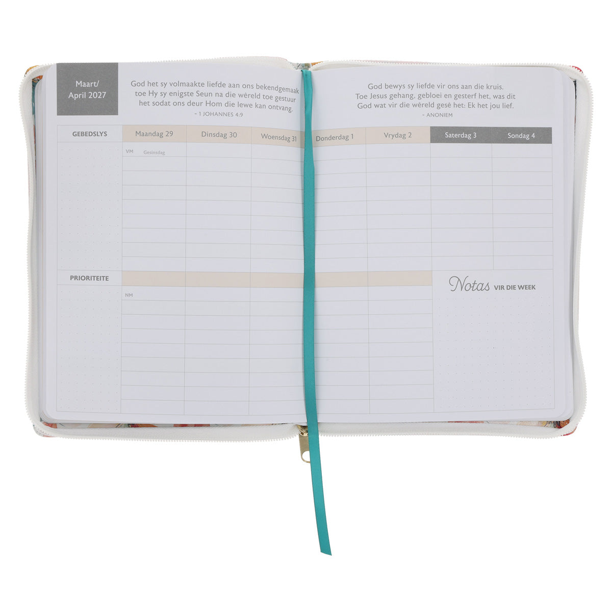 2027 18-Maande Dagbeplanner vir Vroue - Wees Stil en Weet - Kunsleer met Rits