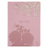 NLT Pink Peonies Genuine Leather Bible Large Print