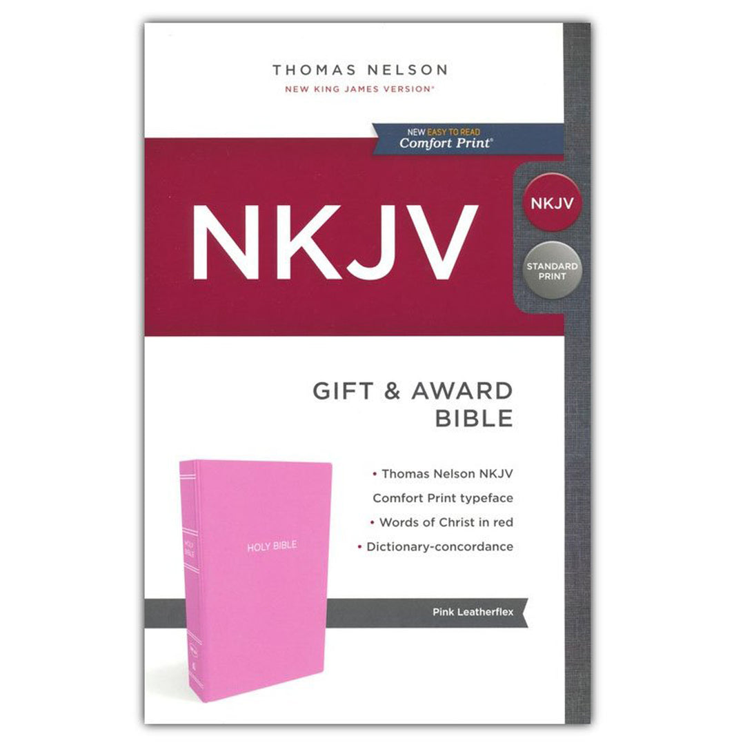 NKJV Pink Faux Leather Gift And Award Bible Red Letter Comfort Print