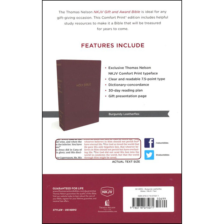 NKJV Burgundy Faux Leather Gift and Award Bible Red Letter Comfort Print Flexcover