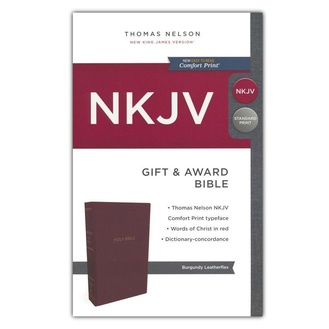 NKJV Burgundy Faux Leather Gift and Award Bible Red Letter Comfort Print Flexcover