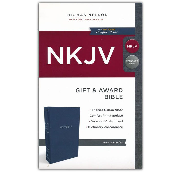 NKJV Blue Faux Leather Gift And Award Bible Red Letter Comfort Print Flexcover