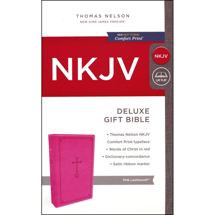 NKJV Pink Faux Leather Deluxe Gift Bible Red Letter Comfort Print