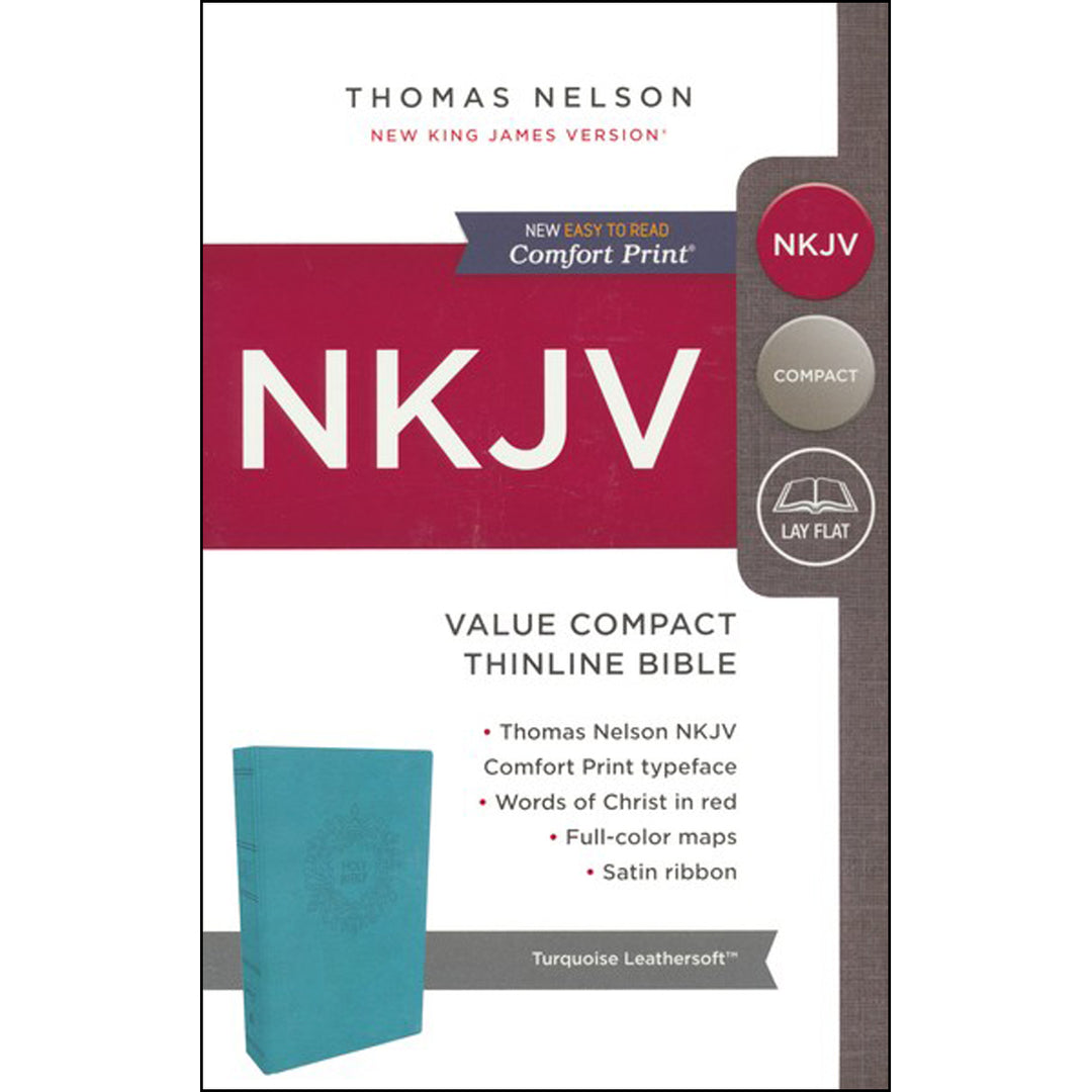 NKJV Blue Faux Leather Value Thinline Compact Bible Red Letter Comfort Print