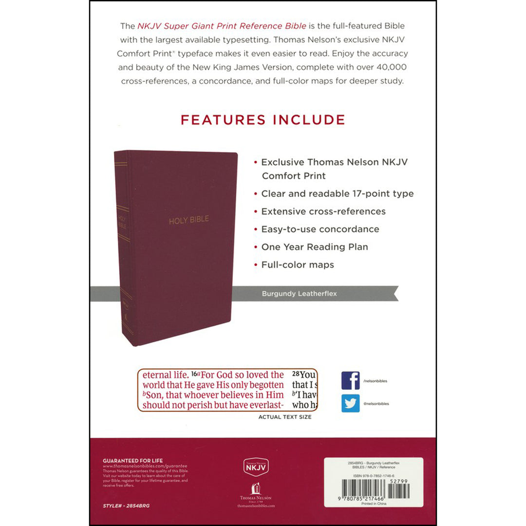 NKJV Reference Bible Red Letter Super Giant Print Burgundy (Imitation Leather)