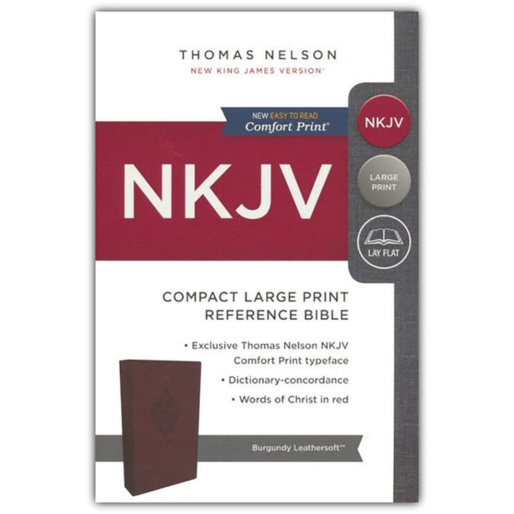 NKJV Burgundy Faux Leather Reference Bible Compact Red Letter Comfort Print Large Print