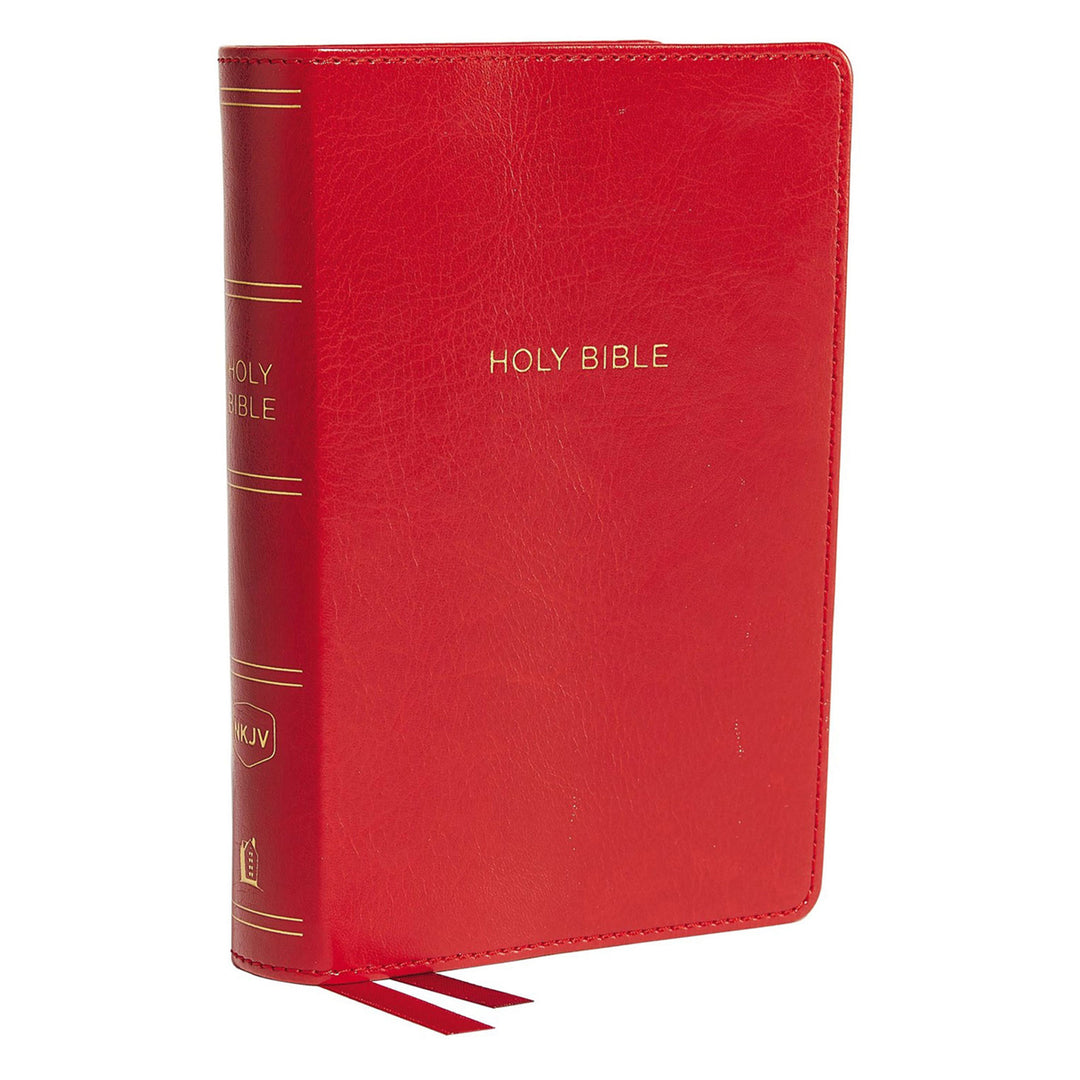 NKJV Red Faux Leather Deluxe Reference Bible Compact Red Letter Comfort Large Print