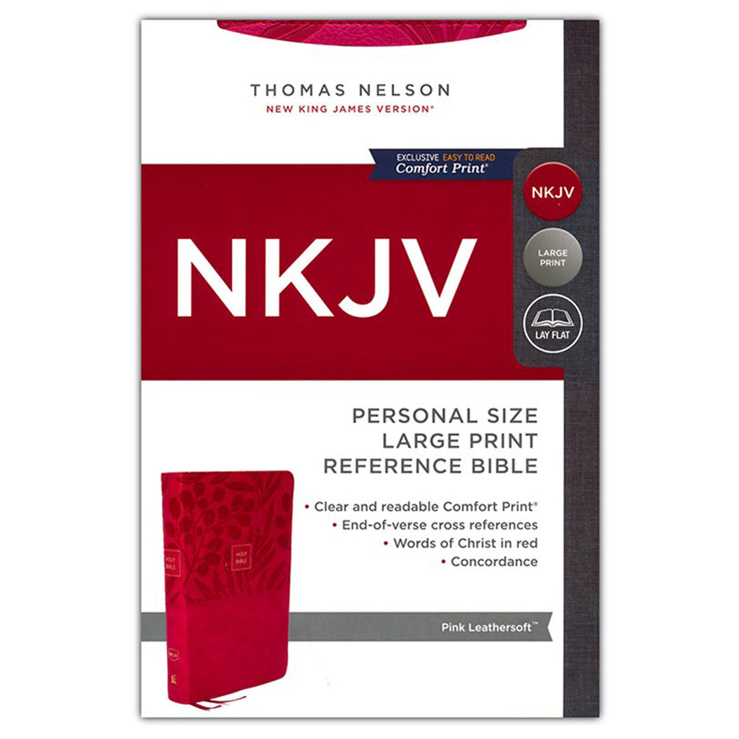 NKJV Pink Faux Leather Personal Size End Of Verse Reference Bible Large Print Comfort Print