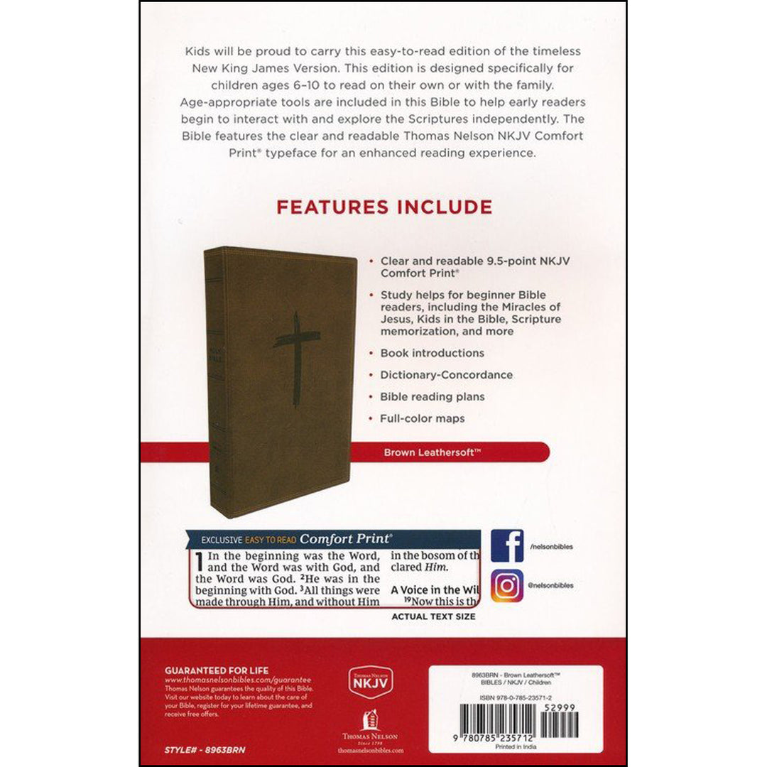 NKJV Holy Bible For Kids Brown (Comfort Print)(Imitation Leather)