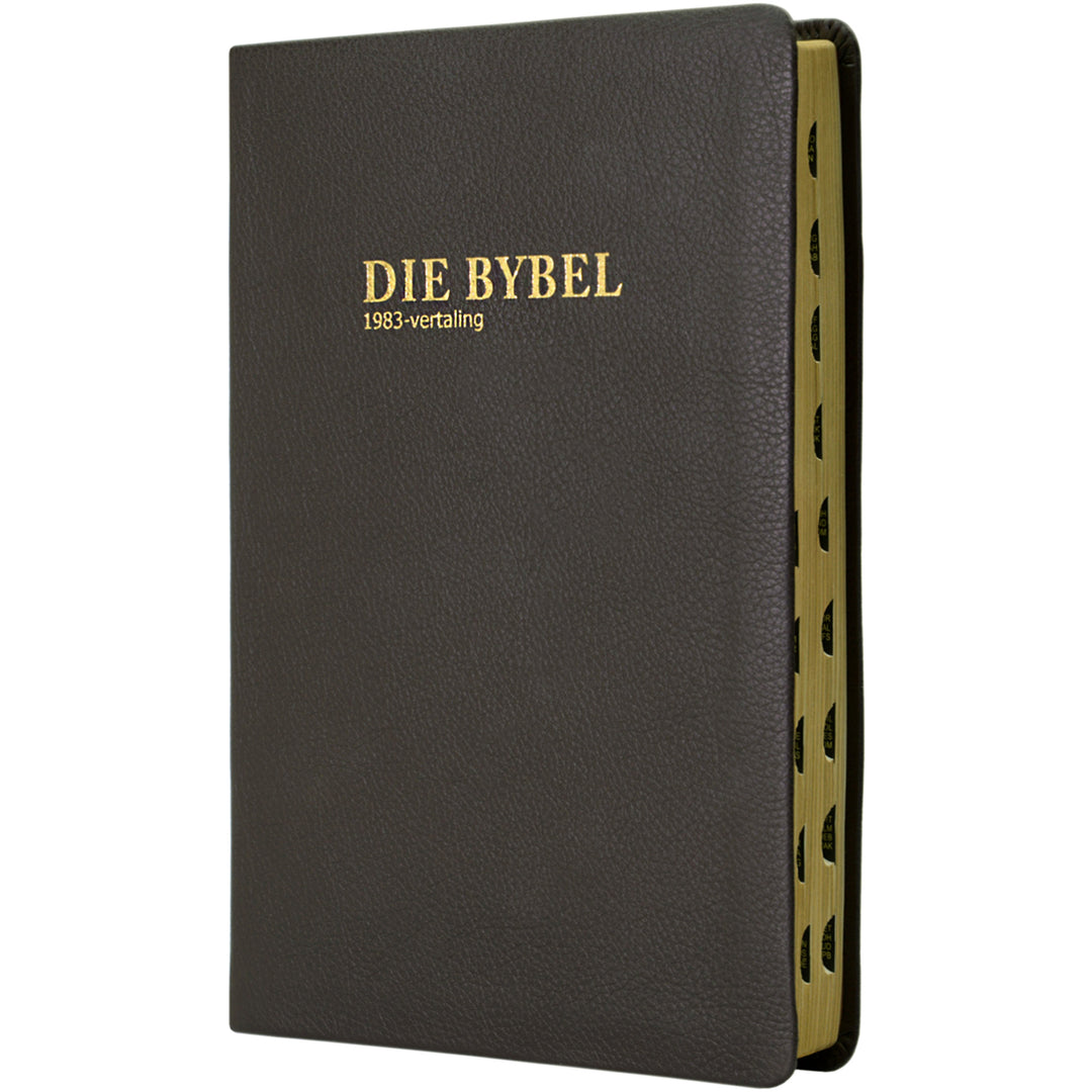 Afrikaans 1983 Vertaling Bruin Egte Leer Medium Bybel Met Duimdrukke