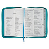 NLV Blougroen Kunsleer Bybel Grootdruk Met Ritssluiter & Duimgrepe