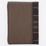 NLV Tweekleur Bruin Kunsleer Bybel Grootdruk Met Ritssluiter & Duimgrepe