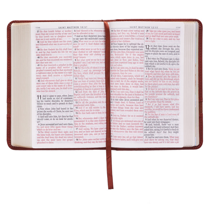 KJV Brown Faux Leather Compact Bible Large Print Red Letter
