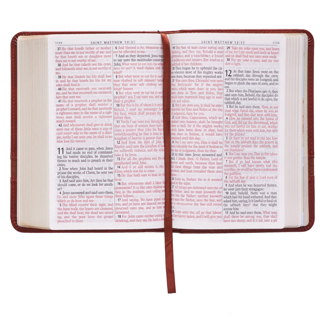 KJV Brown Faux Leather Compact Bible Large Print Red Letter