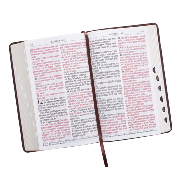 KJV Brown Faux Leather Giant Print Standard Bible Red Letters With Thumb Indexed