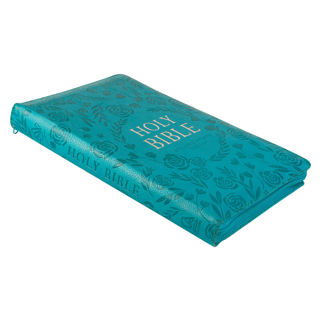 ESV Turquoise Faux Leather Standard Bible Thumb Indexed With Zip