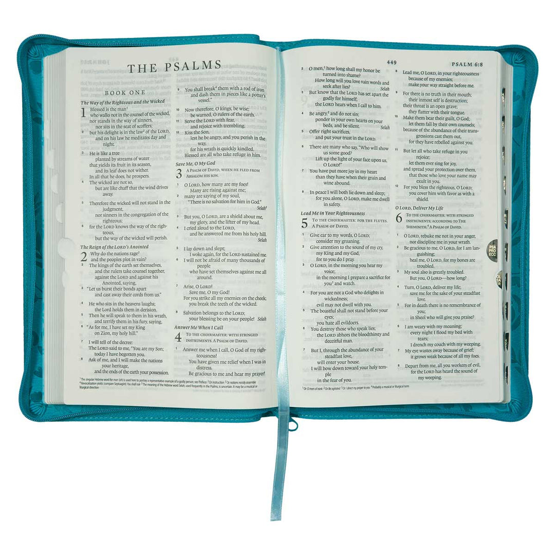 ESV Turquoise Faux Leather Standard Bible Thumb Indexed With Zip