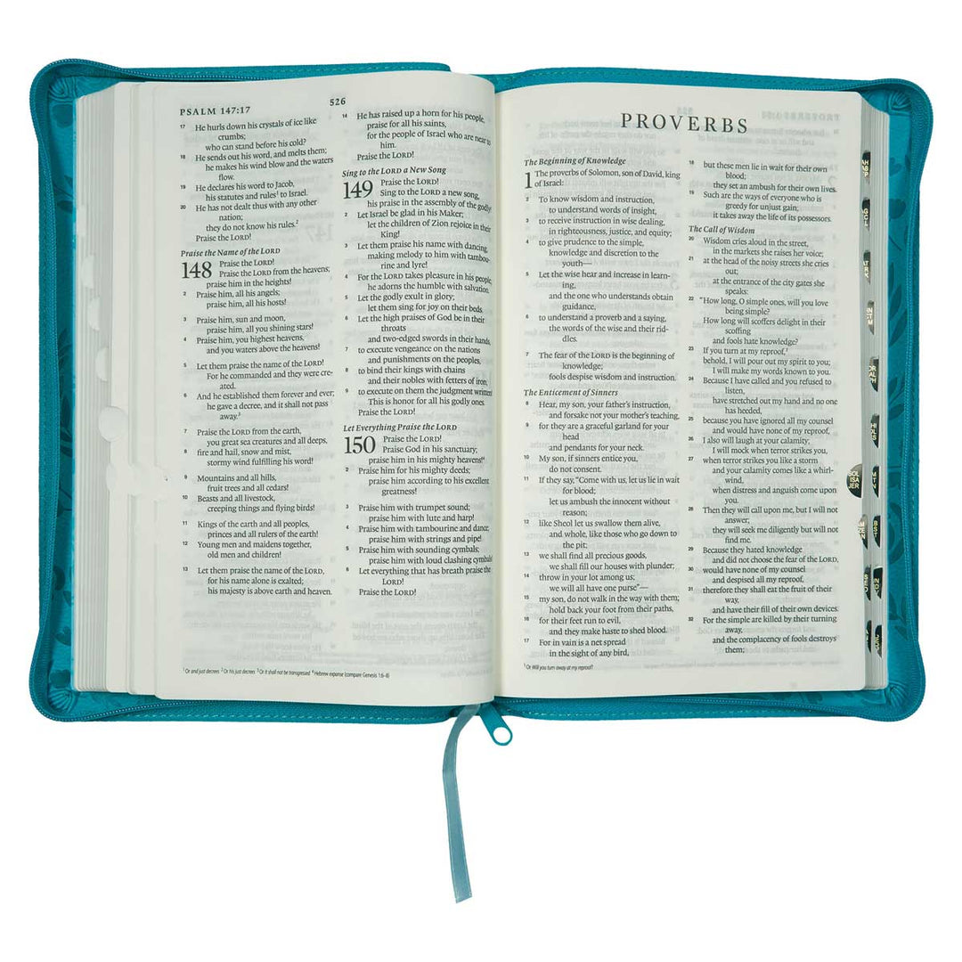 ESV Turquoise Faux Leather Standard Bible Thumb Indexed With Zip