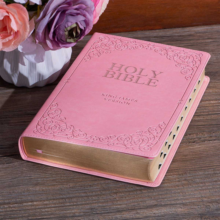 KJV Pink Faux Leather Full-Size Bible Giant Print Indexed