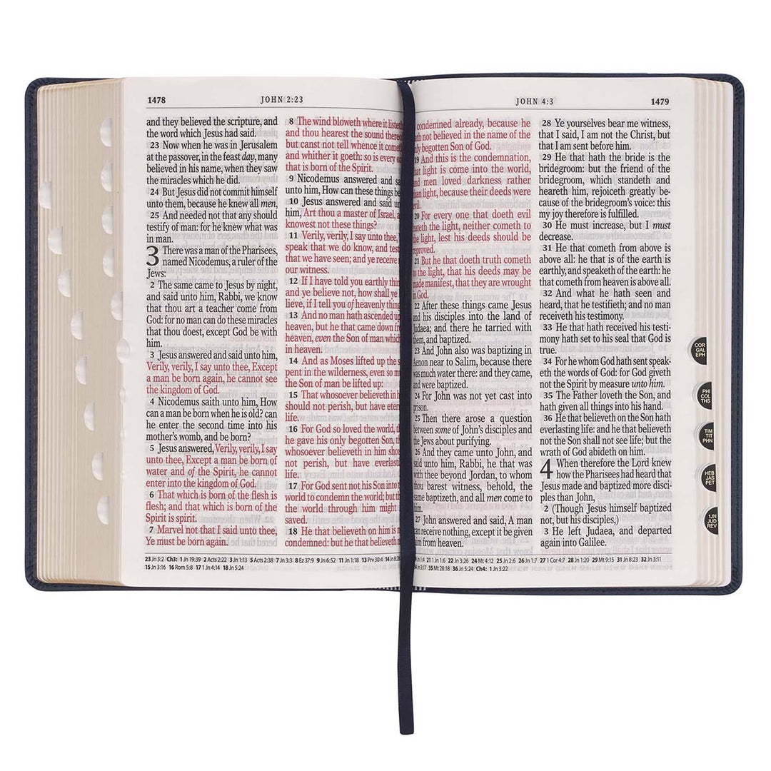 KJV Dark Blue Faux Leather Bible Giant Print With Thumb Index