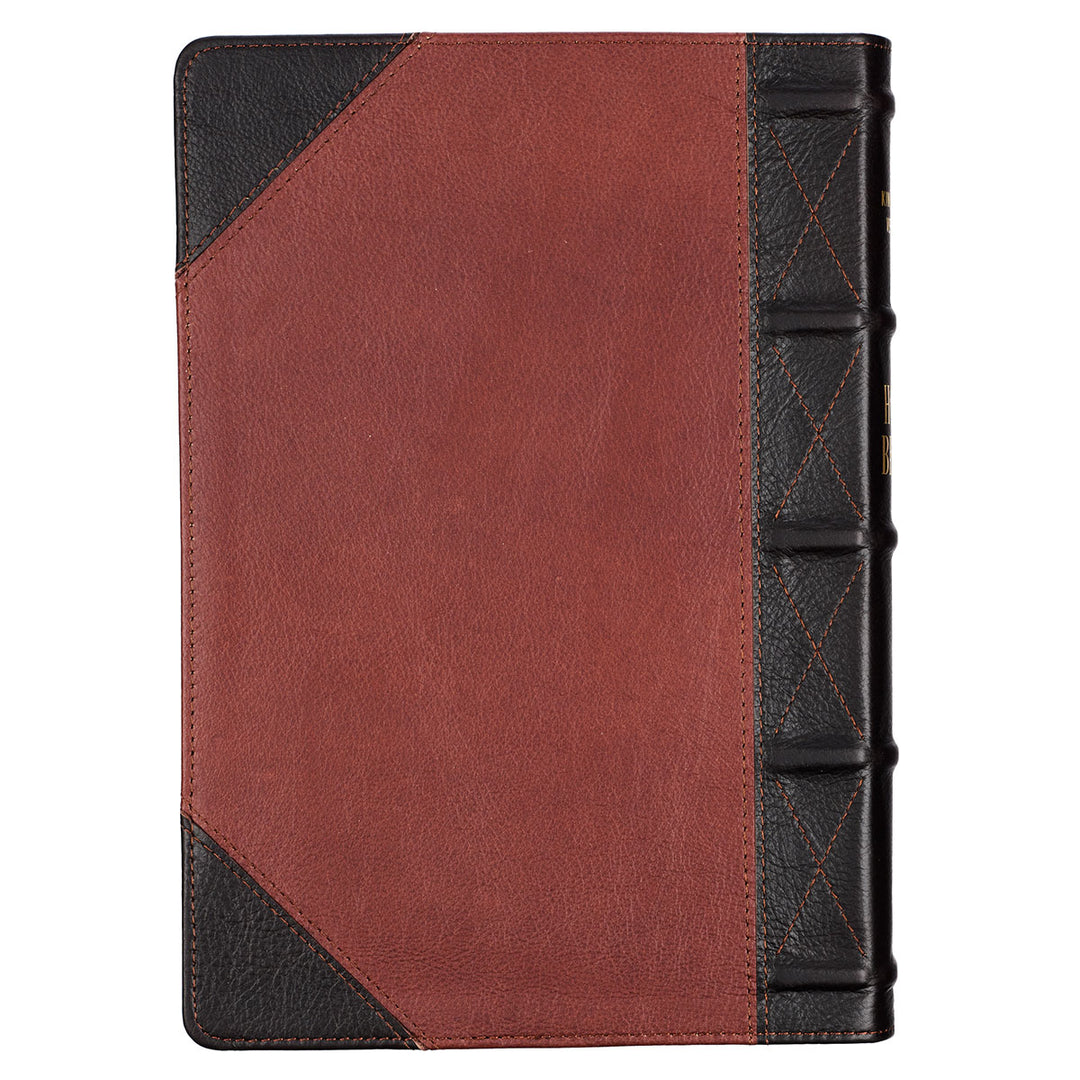 KJV Brandy & Dark Brown Genuine African Leather Bible Giant Print Indexed Red Letter