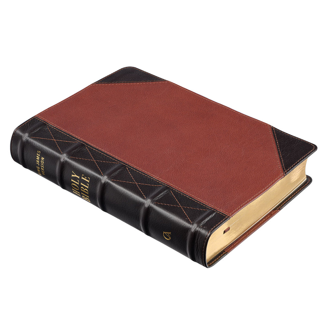 KJV Brandy & Dark Brown Genuine African Leather Bible Giant Print Indexed Red Letter