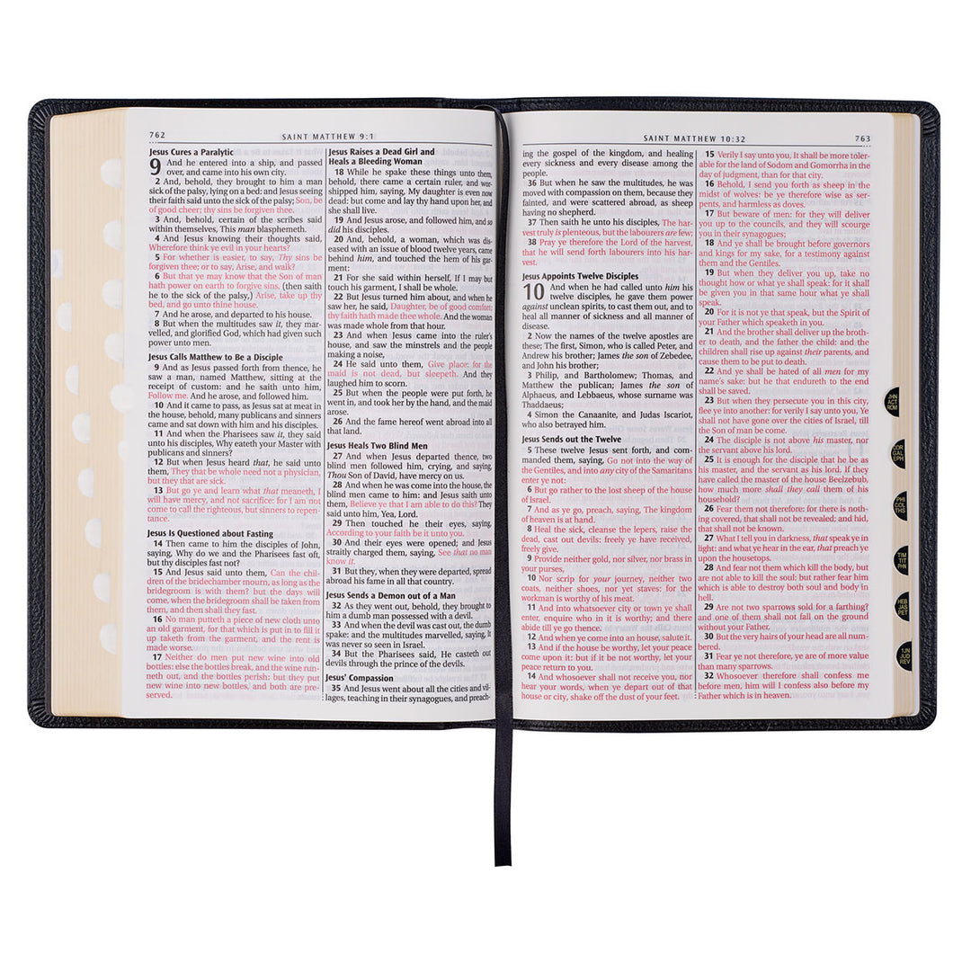 KJV Black Genuine African Leather Thinline Bible Large Print Indexed Red Letter