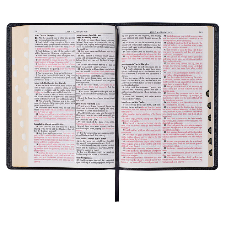 KJV Black Genuine African Leather Thinline Bible Large Print Indexed Red Letter