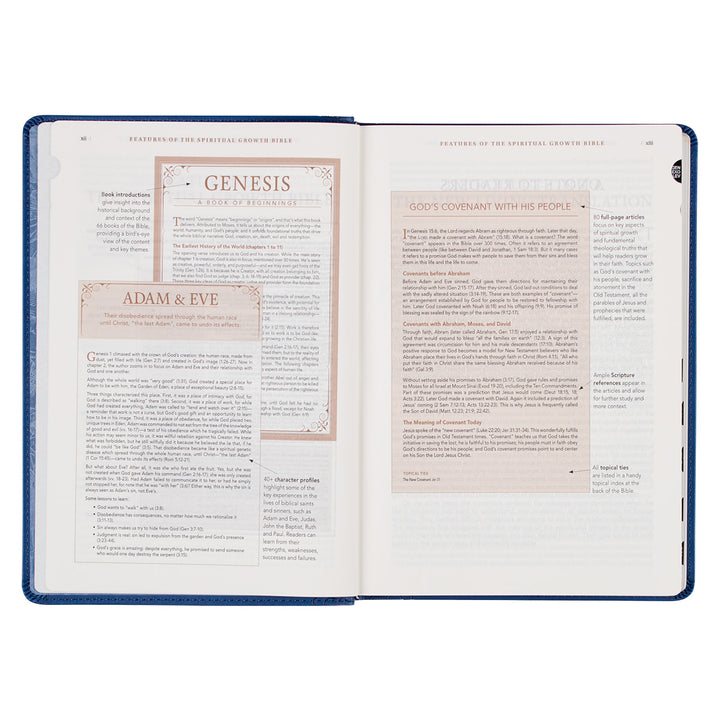 NLT Navy Faux Leather The Spiritual Growth Bible Thumb Indexed