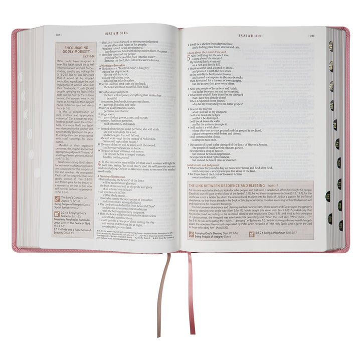 NLT Pink Faux Leather Thumb Indexed Spiritual Growth Bible