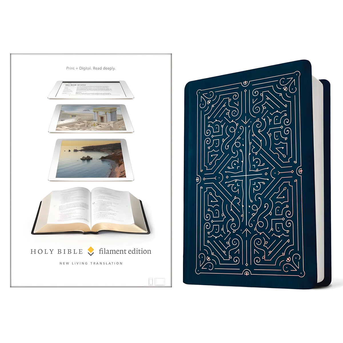 NLT Navy & Rose Gold Faux Leather Filament Bible: The Print + Digital Bible