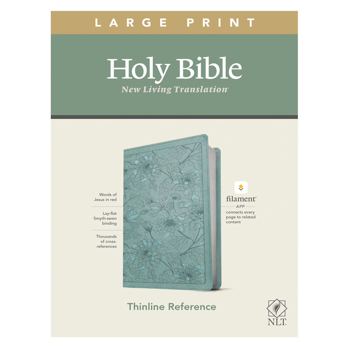 NLT Filament Thinline Reference Bible Large Print Red Letter  Floral Leaf Teal (Imitation Leather)