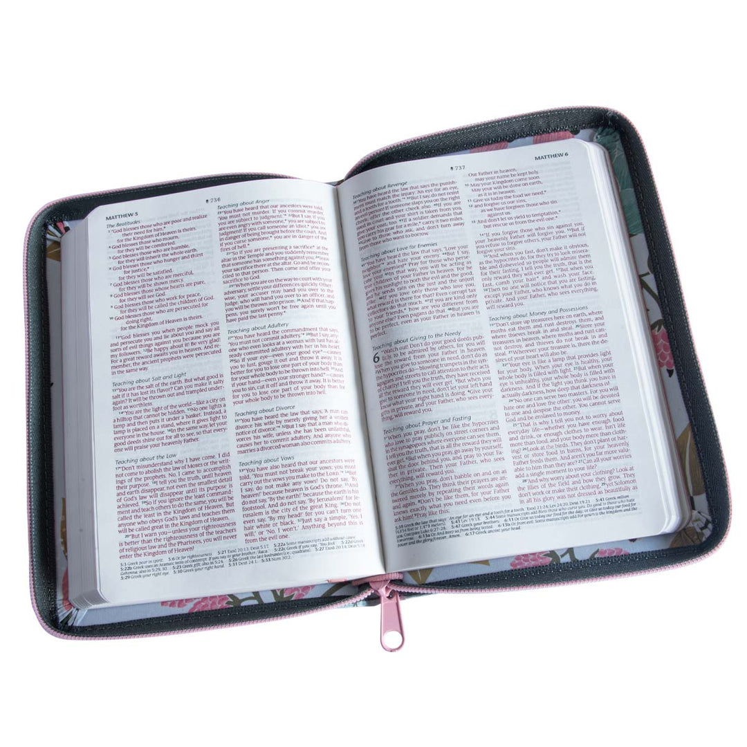 NLT Filament Compact Zipper Bible, Red Letter, Cloth, With Zipper, Floral Garden (Paperback)