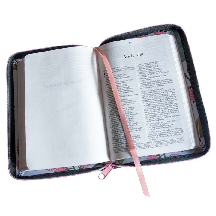 NLT Filament Compact Zipper Bible, Red Letter, Cloth, With Zipper, Floral Garden (Paperback)