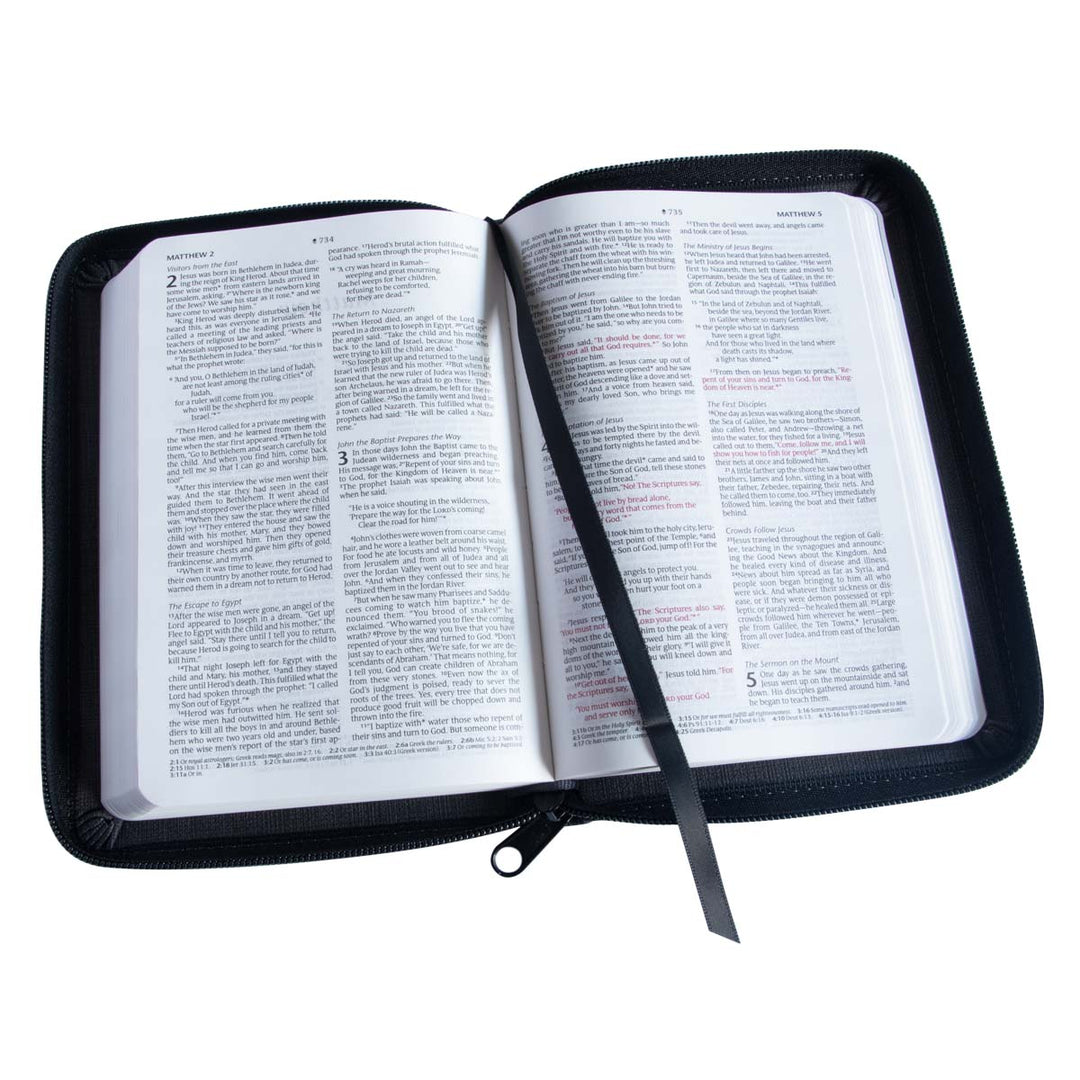 NLT Filament Compact Zipper Bible, Red Letter, With Zipper, Charcoal Patch (Imitation Leather)