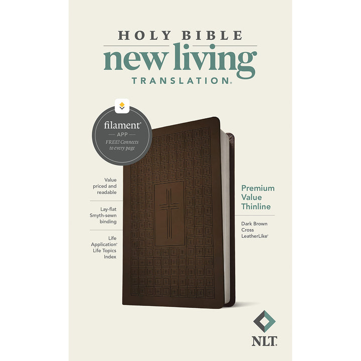 NLT Filament Premium Value Thinline Bible, Dark Brown Cross (Imitation Leather)