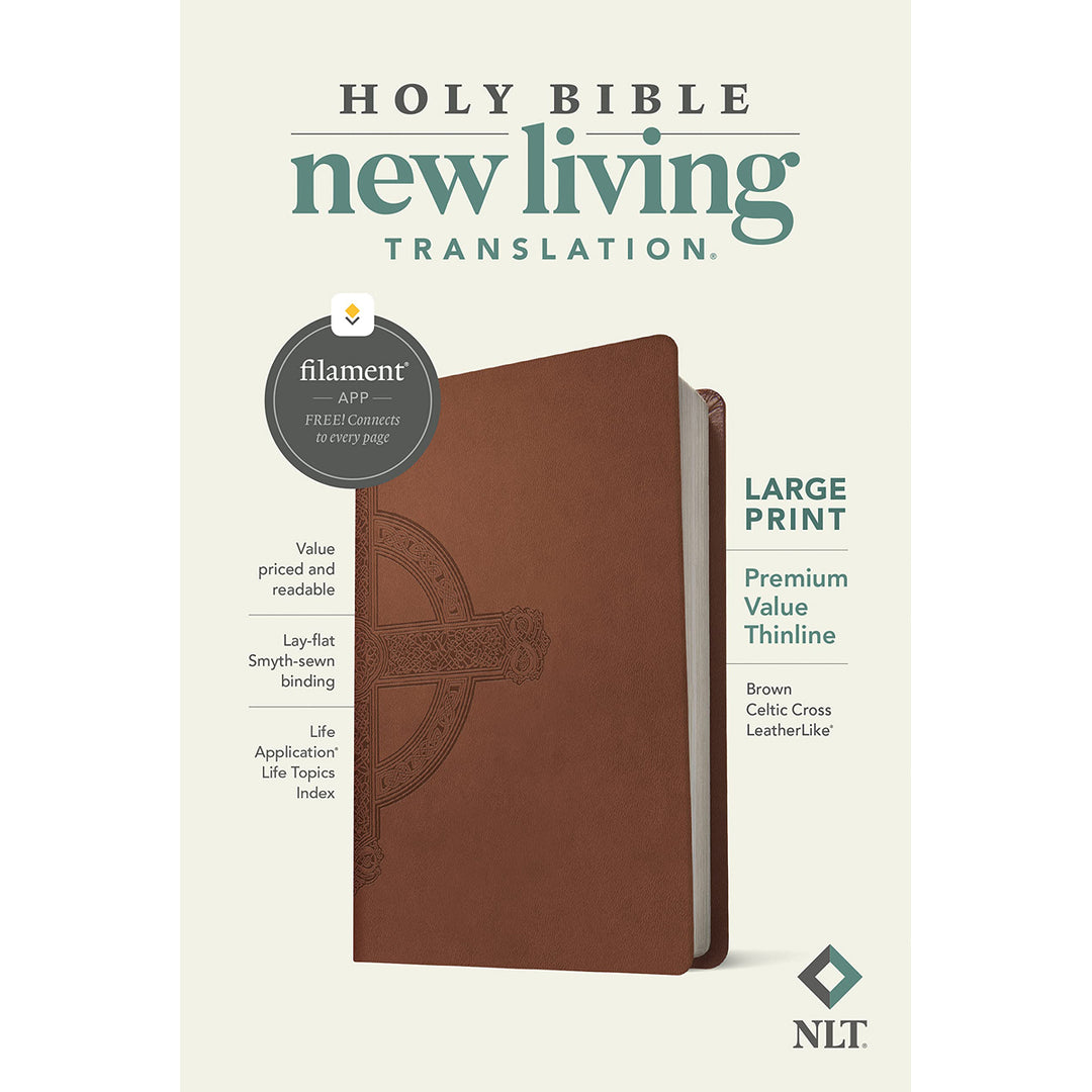 NLT Filament Premium Value Thinline Bible, Filament Enabled, Large Print, Brown Cross (Imitation Leather)