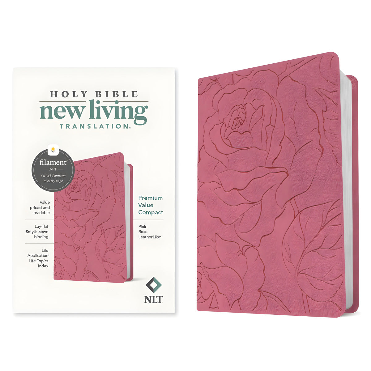NLT Pink Rose Imitation Leather Premium Value Filament Compact Bible
